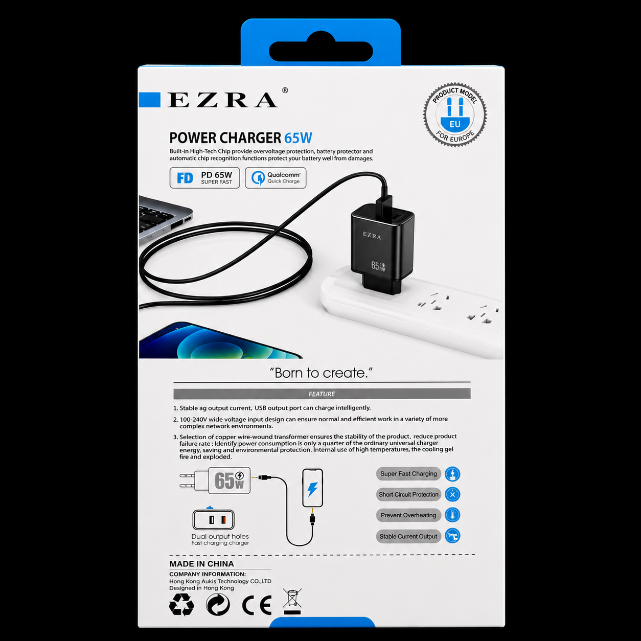 Ezra 65W Usb+Type-c Dual Output Wall Charger