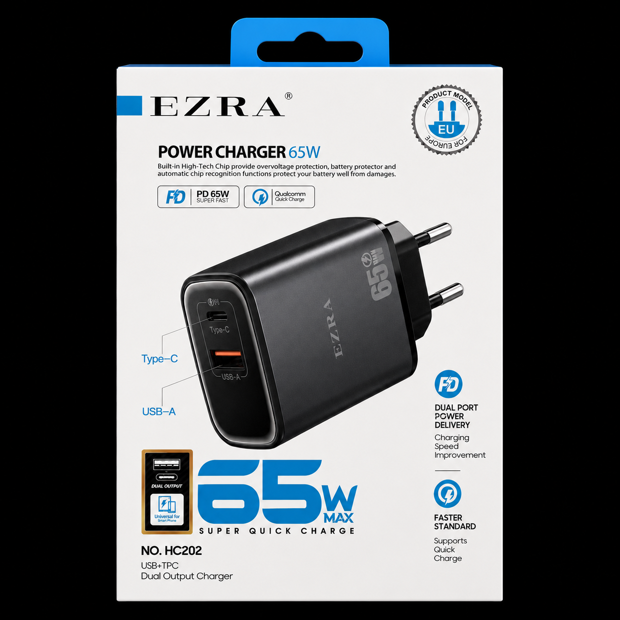 Ezra 65W Usb+Type-c Dual Output Wall Charger