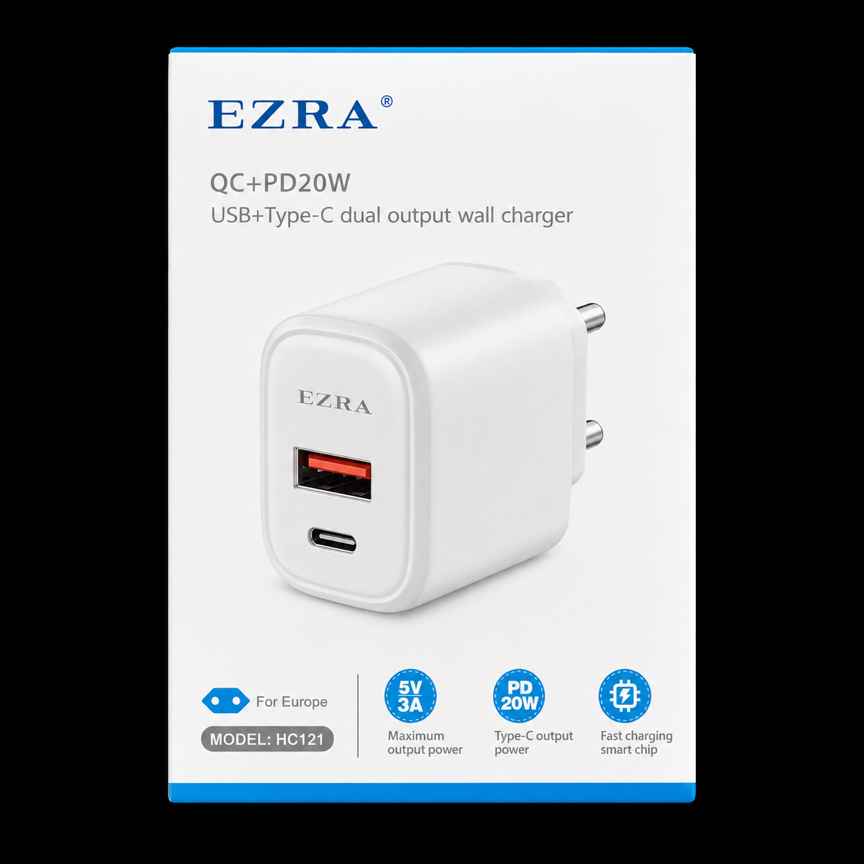 Ezra 20W Usb+Type-c Dual Output Wall Charger
