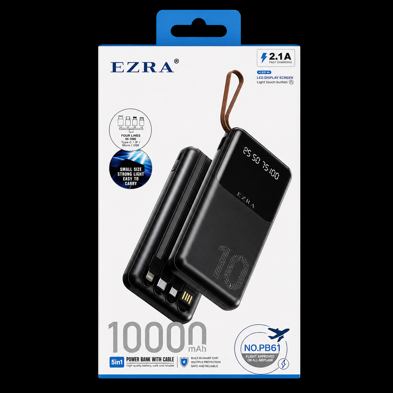 Ezra 10,000Mah 10W Power Bank With Cables