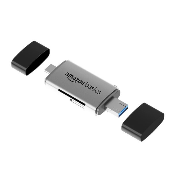 Openbox Amazon Basics OTG Card Reader and Hub with Type-C, USB & Micro USB Ports | Portable Memory Card Reader (Grey)