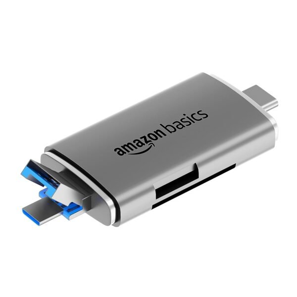 Openbox Amazon Basics OTG Card Reader and Hub with Type-C, USB & Micro USB Ports | Portable Memory Card Reader (Grey)