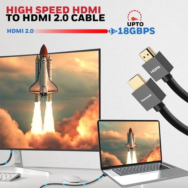 Openbox Honeywell HDMI Cable v2.0 with Ethernet, 3D/4K@60Hz Ultra HD Resolution, 2 Mtr, 18 GBPS Transmission Speed, High-Speed, Compatible with all HDMI Devices Laptop Desktop TV Set-top Box Gaming Console