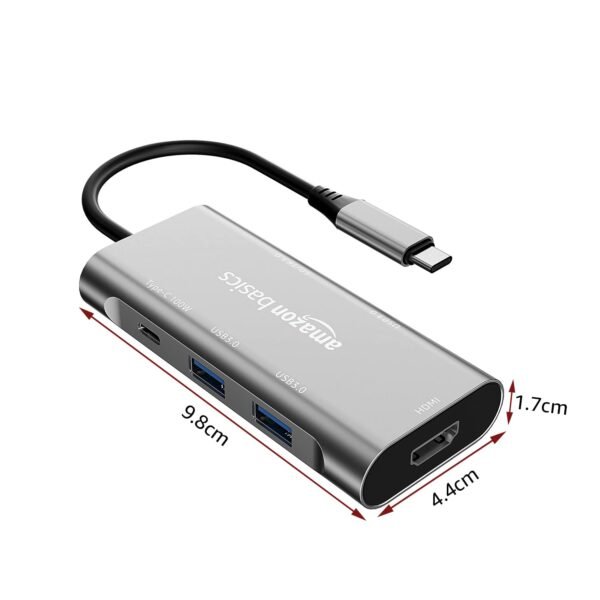 Openbox Amazon Basics USB-C Hub Dock 7-in-1 with 4K 30HZ HDCP Compliant, Aluminium Type C Adapter with 4K HDMI Port, USB 3.0 Port, USB-C Power Delivery, TF/SD Card Reader, Mac and Windows USB-C Devices