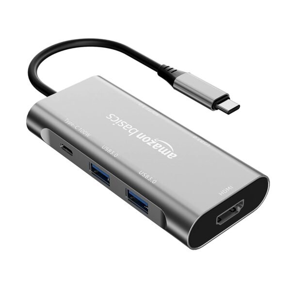 Openbox Amazon Basics USB-C Hub Dock 7-in-1 with 4K 30HZ HDCP Compliant, Aluminium Type C Adapter with 4K HDMI Port, USB 3.0 Port, USB-C Power Delivery, TF/SD Card Reader, Mac and Windows USB-C Devices