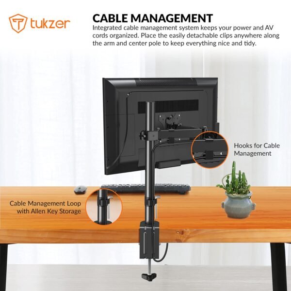 Openbox Tukzer Single 13 to 27-inch(33 to 68.5cm) LCD Monitor Desk Mount Stand, Height Adjustable Arm Mount, Fully Adjustable, Tilt, Articulating/Holds 1 Screen Stand-Steel (TZ-T19)