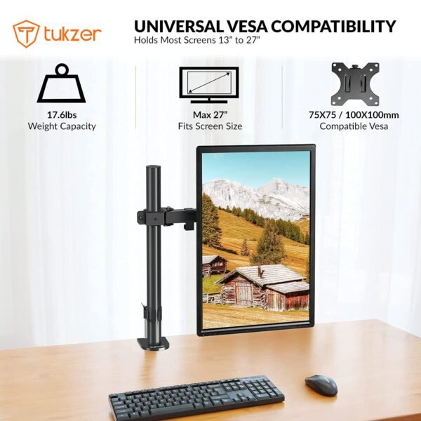 Openbox Tukzer Single 13 to 27-inch(33 to 68.5cm) LCD Monitor Desk Mount Stand, Height Adjustable Arm Mount, Fully Adjustable, Tilt, Articulating/Holds 1 Screen Stand-Steel (TZ-T19)