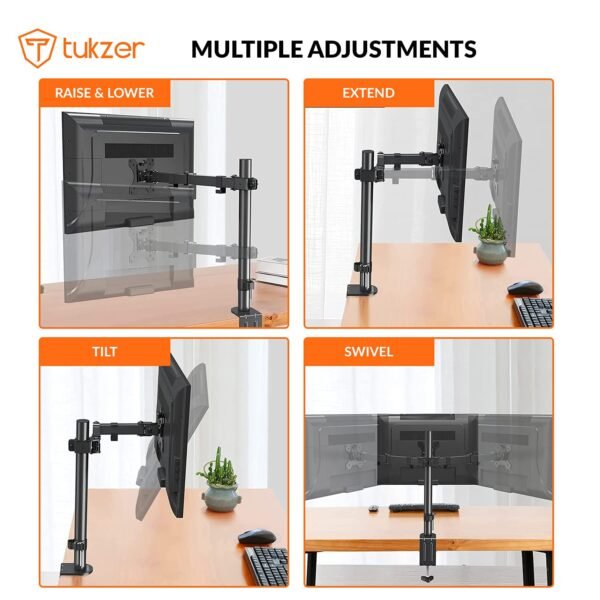 Openbox Tukzer Single 13 to 27-inch(33 to 68.5cm) LCD Monitor Desk Mount Stand, Height Adjustable Arm Mount, Fully Adjustable, Tilt, Articulating/Holds 1 Screen Stand-Steel (TZ-T19)