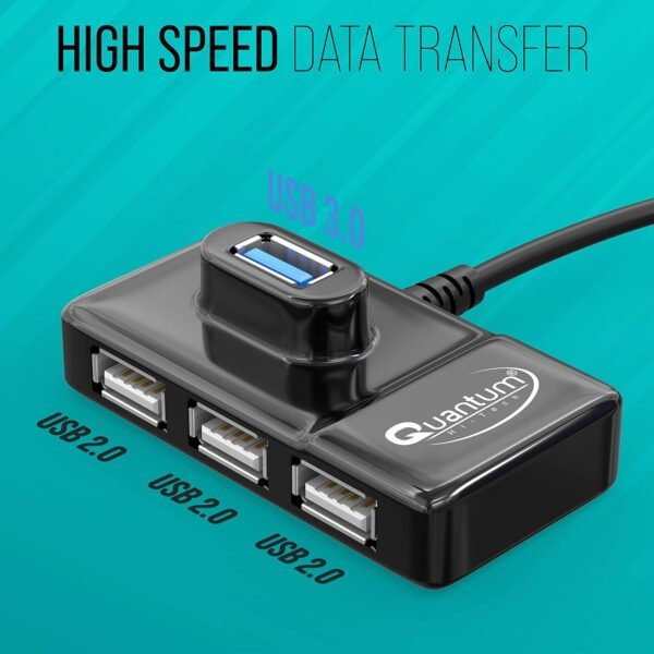 Openbox Quantum 4 Port USB Hub (1 Port 3.0 & 3 Port 2.0) with High Speed Data Transfer, Plug Play Usage, Compatible with Laptop, PC and Other USB-A Devices