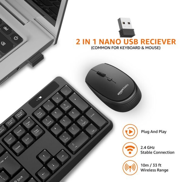 Openbox Amazon Basics USB Wireless Keyboard and Mouse Set with Nano Receiver