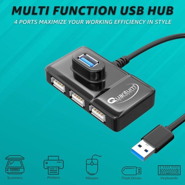 Openbox Quantum 4 Port USB Hub (1 Port 3.0 & 3 Port 2.0) with High Speed Data Transfer, Plug Play Usage, Compatible with Laptop, PC and Other USB-A Devices