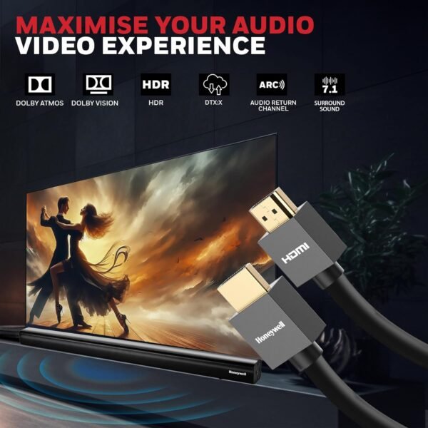 Openbox Honeywell HDMI Cable v2.0 with Ethernet, 3D/4K@60Hz Ultra HD Resolution, 2 Mtr, 18 GBPS Transmission Speed, High-Speed, Compatible with all HDMI Devices Laptop Desktop TV Set-top Box Gaming Console