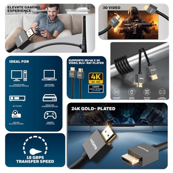 Openbox Honeywell HDMI Cable v2.0 with Ethernet, 3D/4K@60Hz Ultra HD Resolution, 2 Mtr, 18 GBPS Transmission Speed, High-Speed, Compatible with all HDMI Devices Laptop Desktop TV Set-top Box Gaming Console