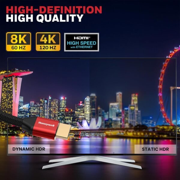 Openbox Honeywell HDMI Cable 2.1 with Ethernet, 8k@60Hz, 4k@120Hz UHD Resolution, 2 Mtr(6.6ft), 48 GBPS Transmission Ultra High Speed, Dolby DTS, eARC,3D,Male-to-Male,Compatible with all HDMI-Enabled Devices