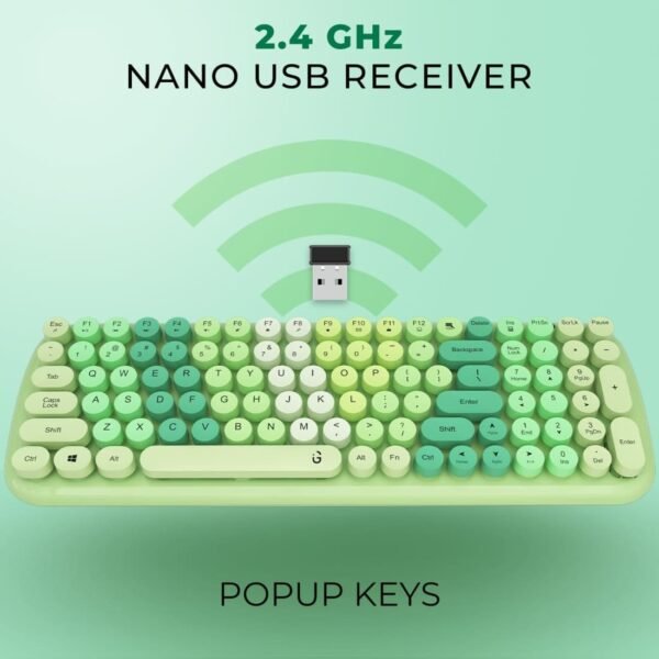 Openbox i Gear KeyBee Retro Typewriter Inspired 2.4GHz Wireless Keyboard with Mouse (Green) - Image 4
