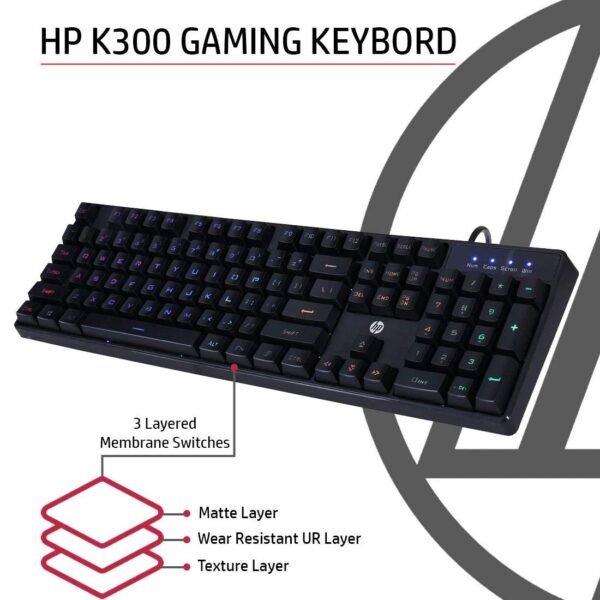 Openbox HP K300 Backlit Membrane Wired Gaming Keyboard with Mixed Color Lighting (Black) - Image 3