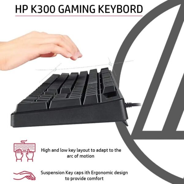 Openbox HP K300 Backlit Membrane Wired Gaming Keyboard with Mixed Color Lighting (Black) - Image 4