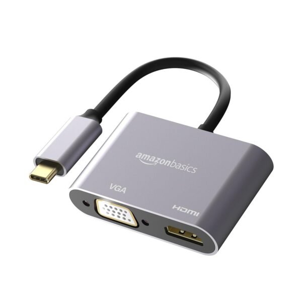Openbox Amazon Basics 4-in-1 Hub Multiport Adapter with HDMI 4K, VGA 1080P, USB 3.0, 100W USB-C PD Port for PC, MacBook, Mac Mini, iMac, and Tablet