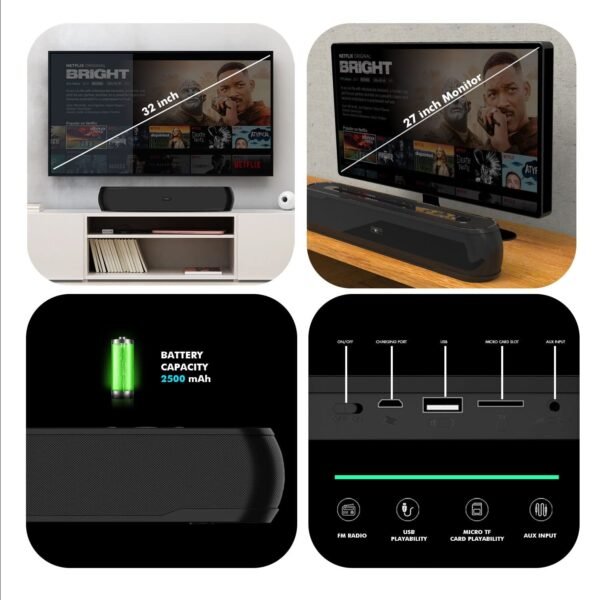 Openbox Wings Centerstage 110, 20W Soundbar, with Built-in Mobile Holder, 5.0 Bluetooth, Aux Input and 6 Hours Playtime - Image 7