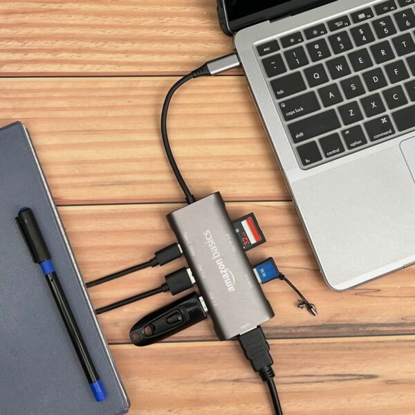 Openbox Amazon Basics USB-C Hub Dock 7-in-1 with 4K 30HZ HDCP Compliant, Aluminium Type C Adapter with 4K HDMI Port, USB 3.0 Port, USB-C Power Delivery, TF/SD Card Reader, Mac and Windows USB-C Devices - Image 6